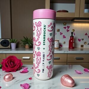 Starbucks x Roller Rabbit Monkey 16oz Stainless Steel Tumbler Pink SOLD OUT Rare